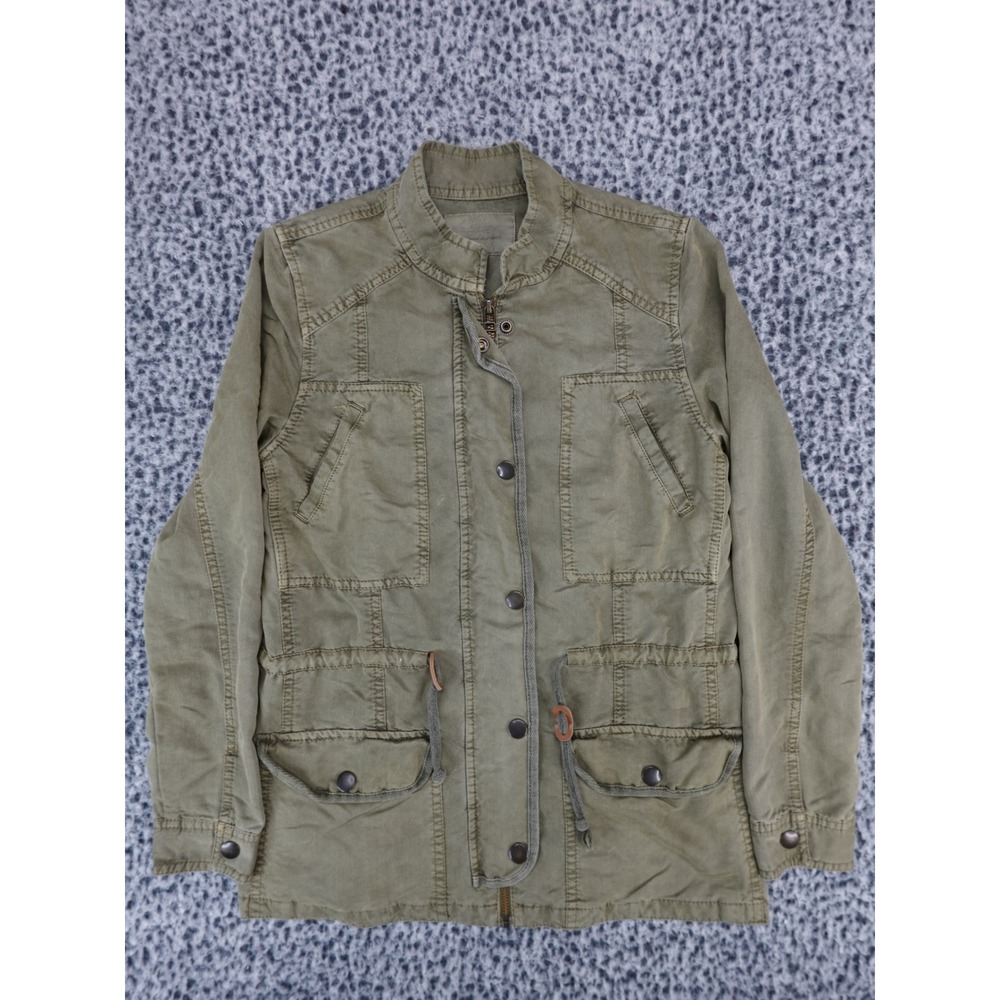 Hinge Womens Utility Military Field Jacket Olive Green XS Adjustable Waist Zip